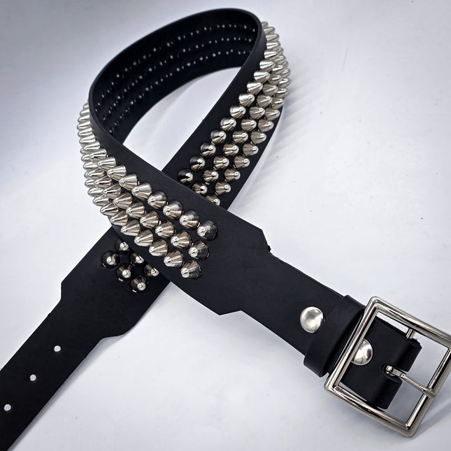 BT146B-UK-GB 3 ROW UK77 STUDDED 2 1/2" WIDE  BELT WITH NARROW HEAD GARRISON BUCKLE