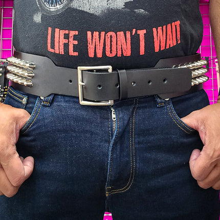 BT146B-UK-GB 3 ROW UK77 STUDDED 2 1/2" WIDE  BELT WITH NARROW HEAD GARRISON BUCKLE