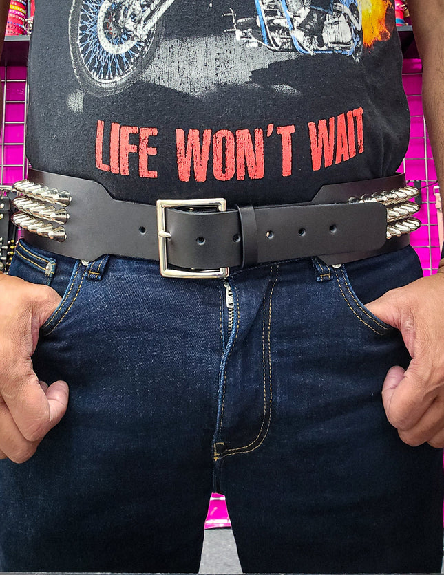 BT146B-UK-GB 3 ROW UK77 STUDDED 2 1/2" WIDE  BELT WITH NARROW HEAD GARRISON BUCKLE