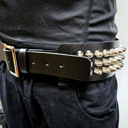 BT146B-UK-GB 3 ROW UK77 STUDDED 2 1/2" WIDE  BELT WITH NARROW HEAD GARRISON BUCKLE
