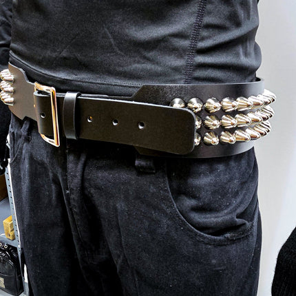 BT146B-UK-GB 3 ROW UK77 STUDDED 2 1/2" WIDE  BELT WITH NARROW HEAD GARRISON BUCKLE