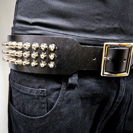 BT146B-UK-GB 3 ROW UK77 STUDDED 2 1/2" WIDE  BELT WITH NARROW HEAD GARRISON BUCKLE