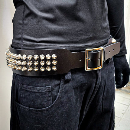 BT146B-UK-GB 3 ROW UK77 STUDDED 2 1/2" WIDE  BELT WITH NARROW HEAD GARRISON BUCKLE