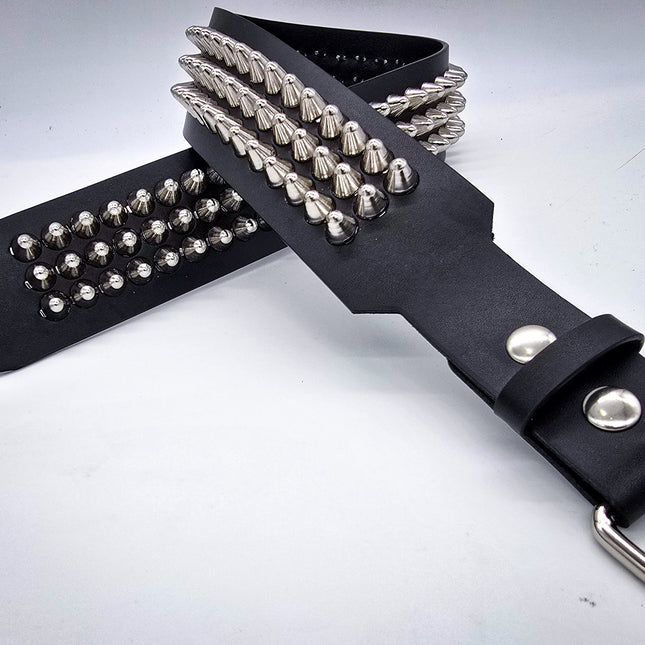 BT146B-UK 3 ROW UK77 STUDDED 2 1/2" WIDE  BELT WITH NARROW HEAD ROLLER BUCKLE