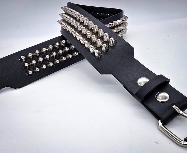 BT146B-UK 3 ROW UK77 STUDDED 2 1/2" WIDE  BELT WITH NARROW HEAD ROLLER BUCKLE