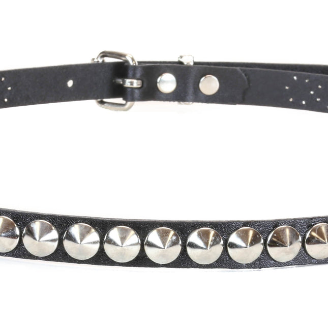 BT147 1 ROW ENGLISH CONICAL STUD BLACK LEATHER BELT