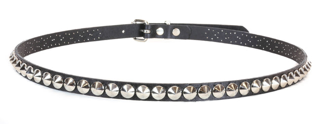 BT147 1 ROW ENGLISH CONICAL STUD BLACK LEATHER BELT