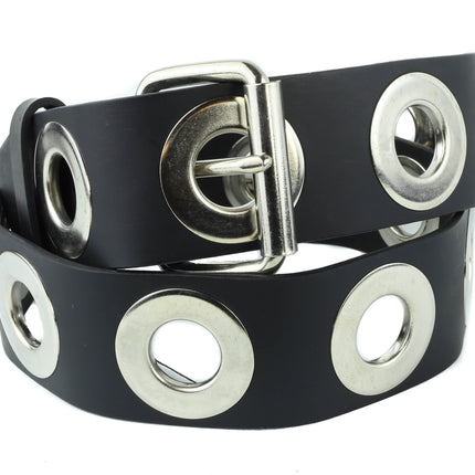 BT149FLAT LARGE EYELET BLACK LEATHER BELT