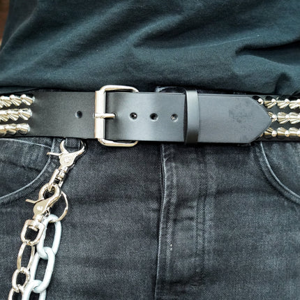 BT153US  FULL GRAIN GRADE A USA TANNERY LEATHER UK77 STUDDED BELT