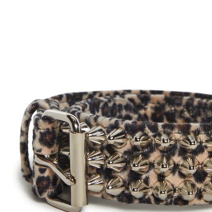 BT153L-LEOPARD UK77 STUDDED BELT FUZZY FABRIC