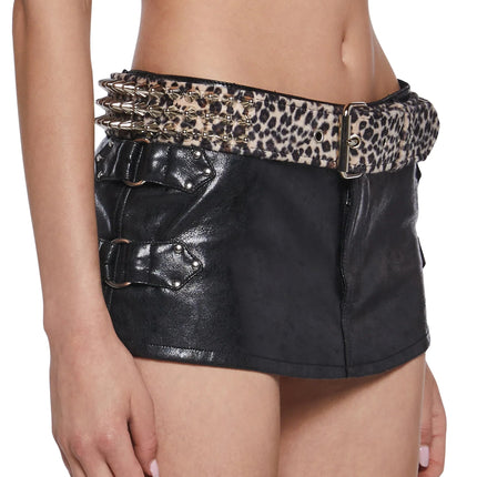 BT153L-LEOPARD UK77 STUDDED BELT FUZZY FABRIC