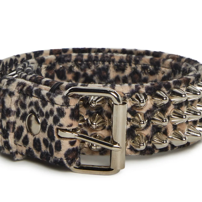BT153L-LEOPARD UK77 STUDDED BELT FUZZY FABRIC