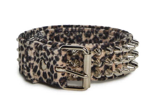 BT153L-LEOPARD UK77 STUDDED BELT FUZZY FABRIC