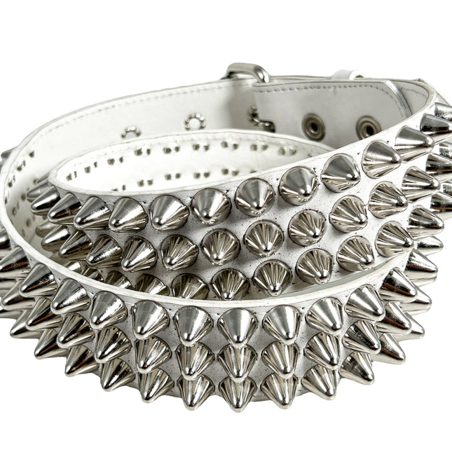 BT153VG-WHITE  UK77 STUD VEGAN LEATHER BELT
