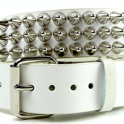 BT153WHITE  UK77 STUD GEUNINE  LEATHER BELT