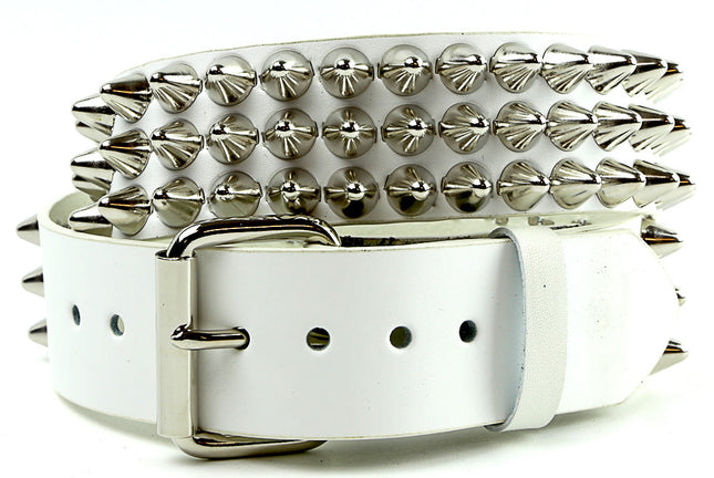 BT153WHITE  UK77 STUD GEUNINE  LEATHER BELT