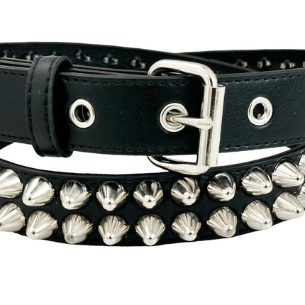 BT154VG-BLK  VEGAN LEATHER UK 77 STUDED TWO ROW BELT