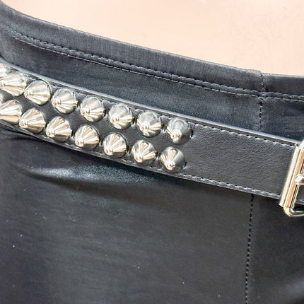 BT154VG-BLK  VEGAN LEATHER UK 77 STUDED TWO ROW BELT