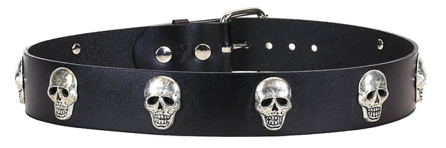 BT158 BLACK LEATHER SKULL HEAD STUDDED BELT