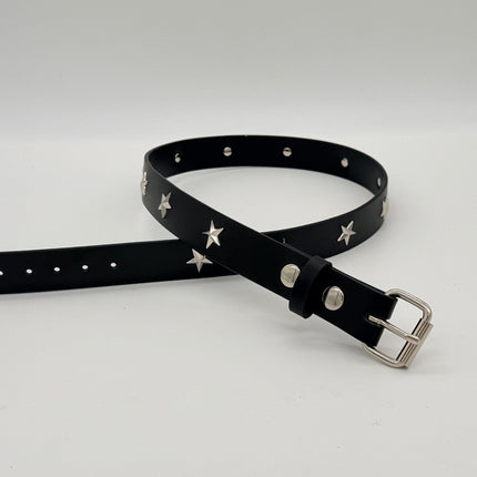 BT159 BLACK LEATHER STAR STUDDED BELT