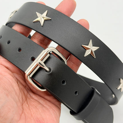 BT159 BLACK LEATHER STAR STUDDED BELT