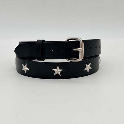 BT159 BLACK LEATHER STAR STUDDED BELT