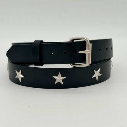 BT159 BLACK LEATHER STAR STUDDED BELT