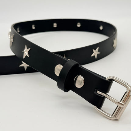 BT159 BLACK LEATHER STAR STUDDED BELT