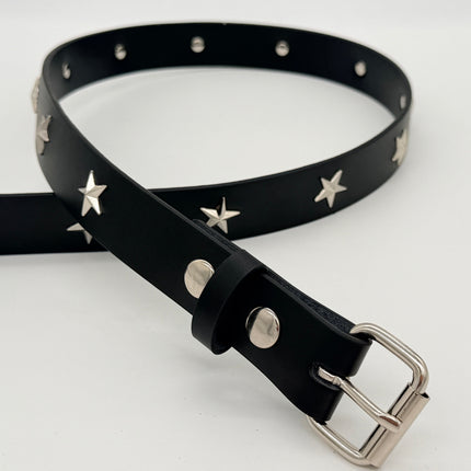 BT159 BLACK LEATHER STAR STUDDED BELT