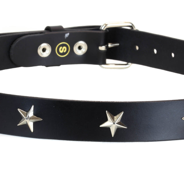 BT159 BLACK LEATHER STAR STUDDED BELT