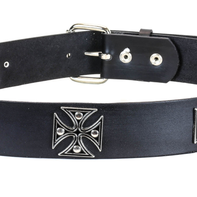 BT179BLK BLACK LEATHER BELT WITH IRON CROSS STUDS