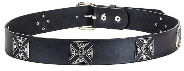 BT179BLK BLACK LEATHER BELT WITH IRON CROSS STUDS
