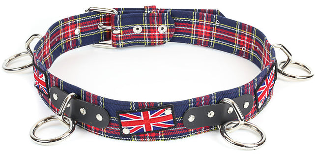 BT165PD-BLU  PLAID UNION JACK PATCH BONDAGE BELT