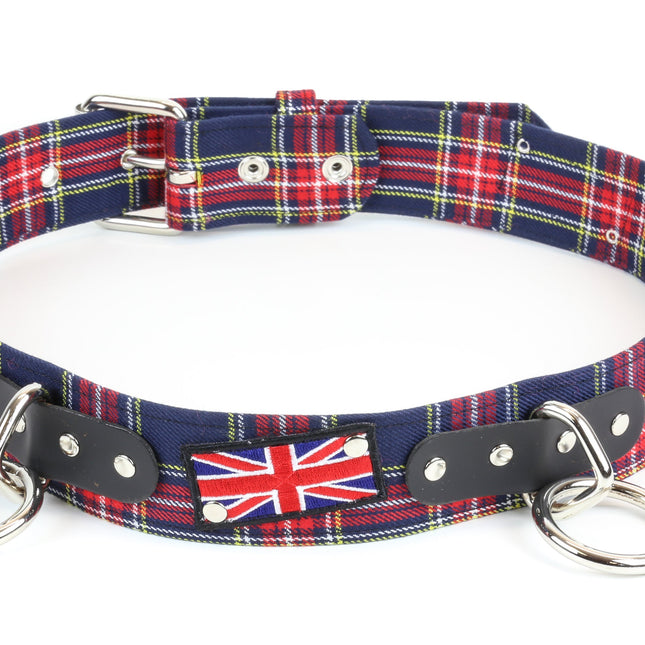 BT165PD-BLU  PLAID UNION JACK PATCH BONDAGE BELT