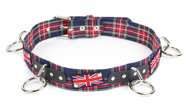 BT165PD-BLU  PLAID UNION JACK PATCH BONDAGE BELT