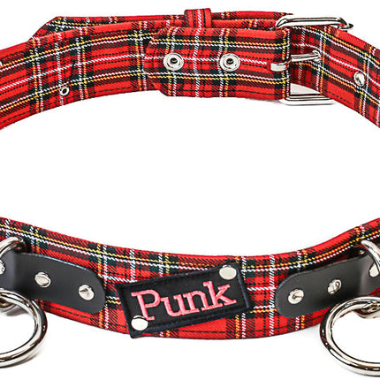 BT165PD-RED  PLAID PUNK PATCH BONDAGE BELT