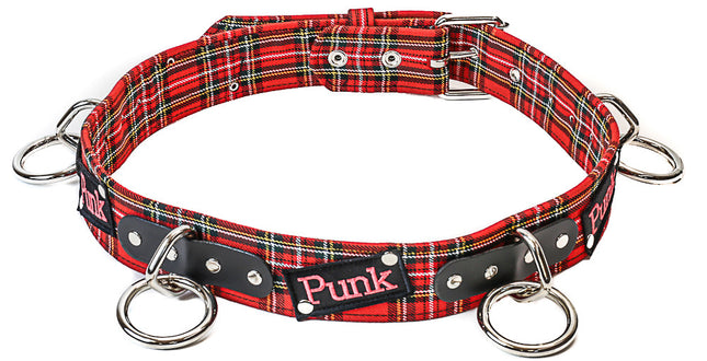 BT165PD-RED  PLAID PUNK PATCH BONDAGE BELT