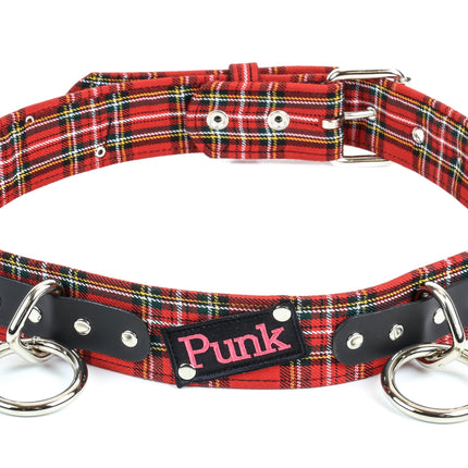 BT165PD-RED  PLAID PUNK PATCH BONDAGE BELT