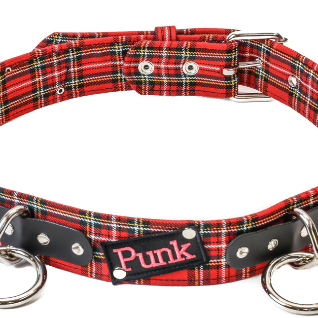 BT165PD-RED  PLAID PUNK PATCH BONDAGE BELT