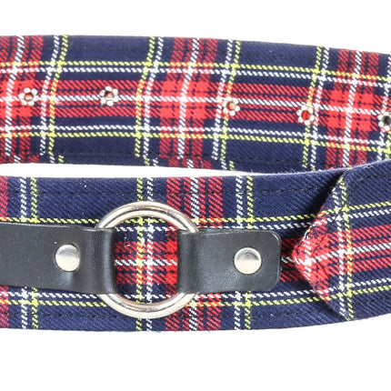 BT167PD-BLUE PLAID RING STRAP BELT
