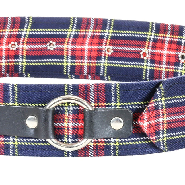 BT167PD-BLUE PLAID RING STRAP BELT