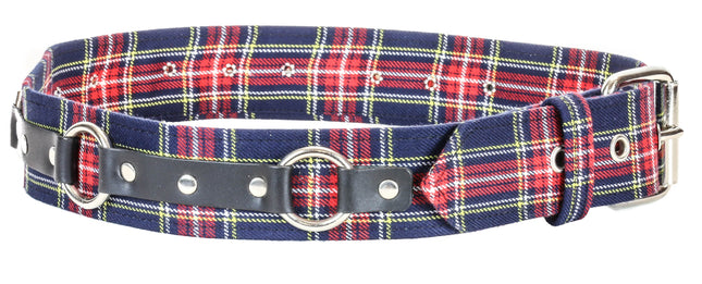 BT167PD-BLUE PLAID RING STRAP BELT