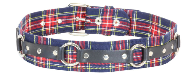 BT167PD-BLUE PLAID RING STRAP BELT