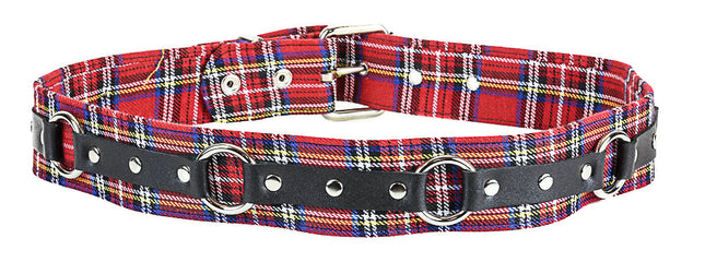 BT167PD-RED PLAID RING STRAP BELT