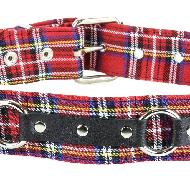 BT167PD-RED PLAID RING STRAP BELT