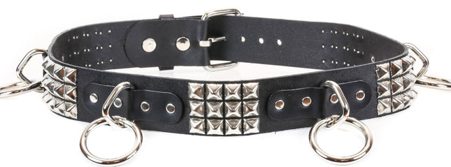 BT170 PYRAMID LOOP & RING BLACK LEATHER BELT