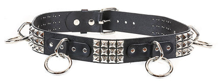 BT170 PYRAMID LOOP & RING BLACK LEATHER BELT