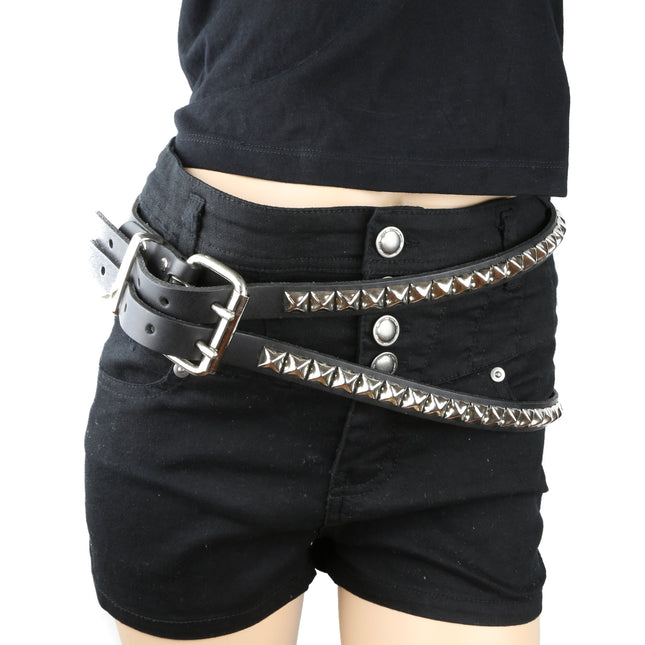 BT173 BLACK LEATHER DOUBLE STRAP BELT