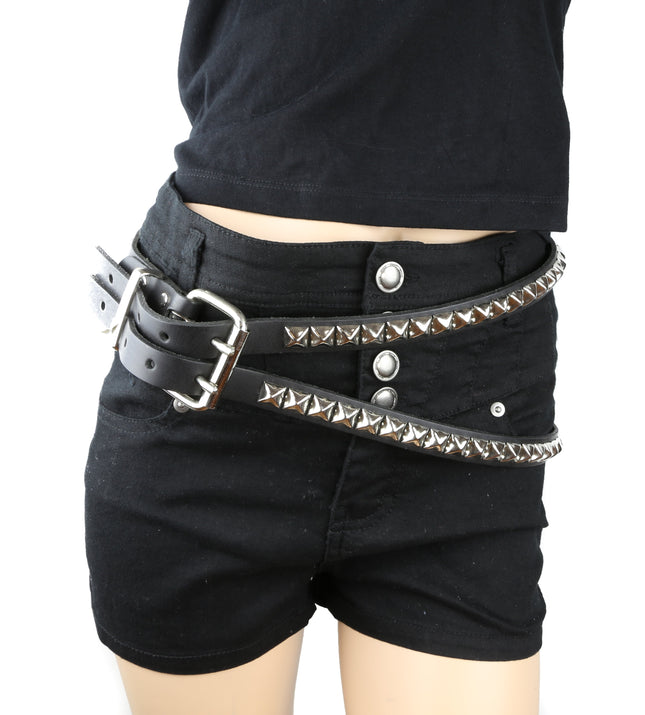BT173 BLACK LEATHER DOUBLE STRAP BELT