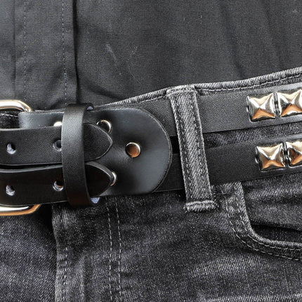 BT173 BLACK LEATHER DOUBLE STRAP BELT